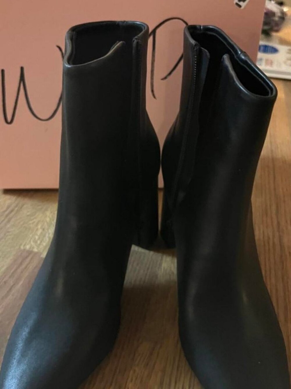 Wild Pair Black Faux Leather Pointed Toe Ankle Boots 9.5 NIB